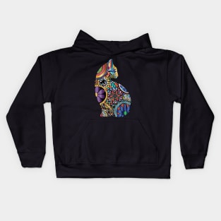 Mosaic colorful cat with dragonfly Kids Hoodie